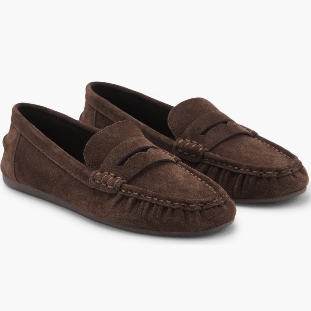 Mango Women’s Dark Brown Suede Penny Loafers BRAND NEW